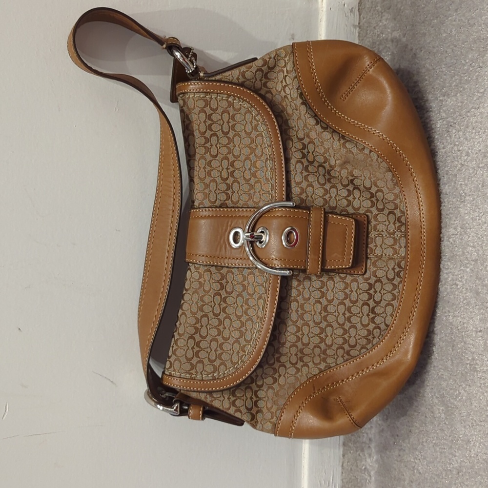 Classic Brown Canvas and Leather Coach Bag
